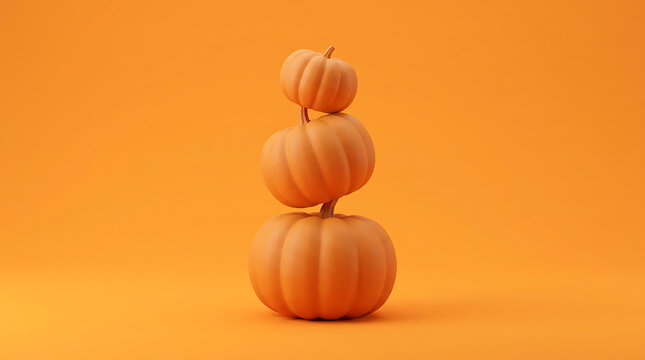 Halloween Stacked Orange Pumpkins On Solid Background For Autumn Seasonal Celebration Concept