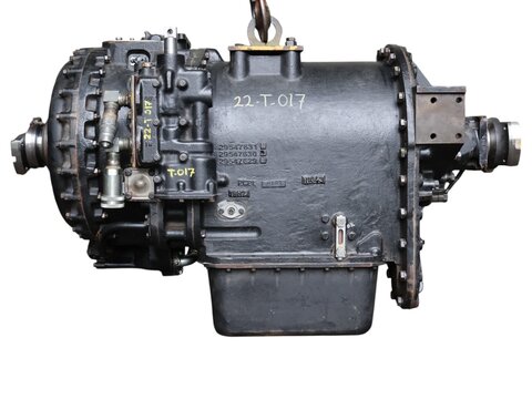 Isolated view of a black genuine Allison Transmission unit, a heavy-duty automatic torque converter system used in commercial trucks and industrial equipment.