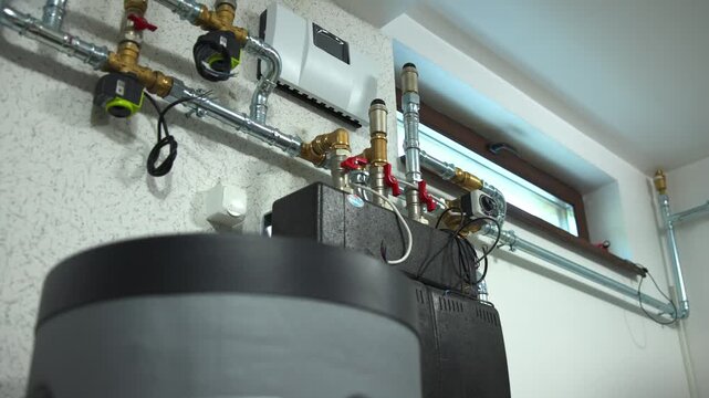 Modern boiler room heating system installation