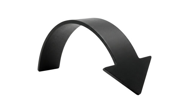 Curved arrow pointing down with shadow isolated on transparent background