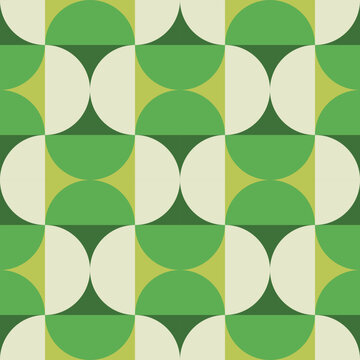 Retro mid-century geometric circle pattern in green and cream