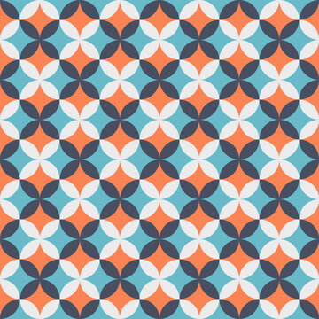 Retro mid-century geometric petal pattern in orange and teal