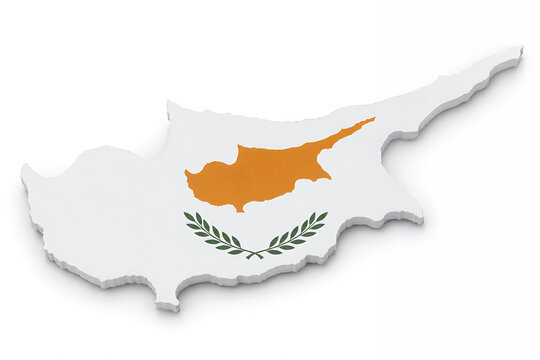Cyprus Map with Official National Flag, Realistic 3D Country Shape Isolated on White Background
