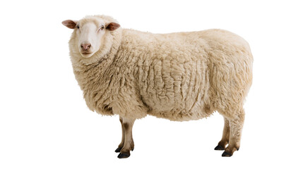Fluffy white sheep with thick woolly fleece, isolated on transparent background © Nina