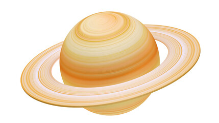 Striped yellow and orange planet with prominent rings, isolated on transparent background © Emilia