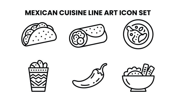 Mexican cuisine line on white background line food meal taco
