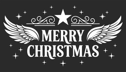 Obraz premium Merry christmas greeting with wings star and sparkles on black background