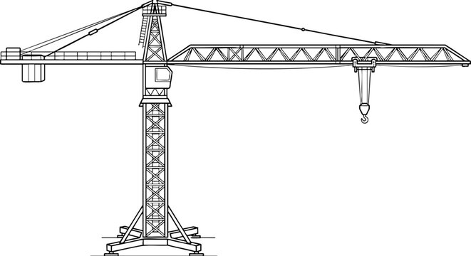 Tower crane line drawing illustration for construction concept