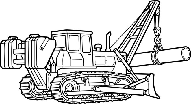 Heavy Construction Pipelayer Tractor Line Art Illustration
