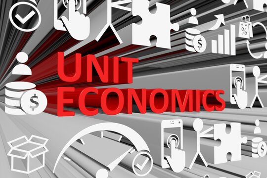 UNIT ECONOMICS concept blurred background 3d render illustration