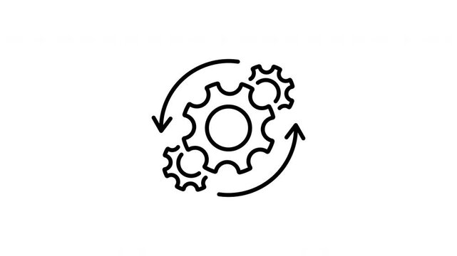 Gears With Arrows Animated Icon With Alpha Channel. Process Automation, Workflow Optimization, And System Integration Motion Graphic. Efficiency And Productivity Enhancement