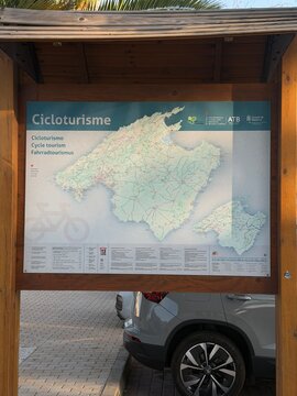 Mallorca, spain, june 27, 2026, mallorca island cycle tourism map providing route information for bicycle enthusiasts and outdoor activity planning