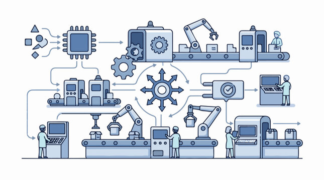Automated manufacturing process with robotic arms and conveyor belts (1)