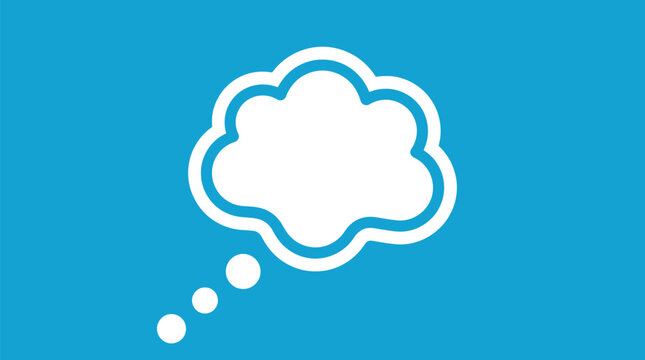 White thought bubble icon featuring a smooth rounded shape with three circular speech dots below it