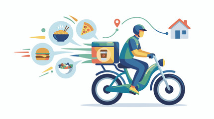 Fototapeta premium A delivery person on a scooter transports various food items