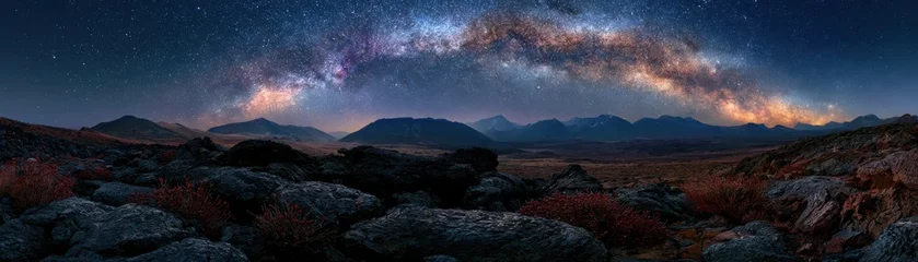 Volcanic highland landscape under the Milky Way at night © Business Pics