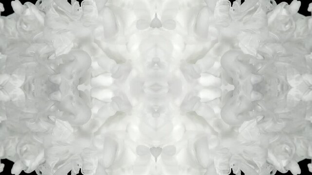 A pale horizontal ink formation stretches over black like an occult anatomy diagram, mixing milky smoke, mirrored bone like shapes, seance atmosphere, monochrome hypnosis and strange psychological