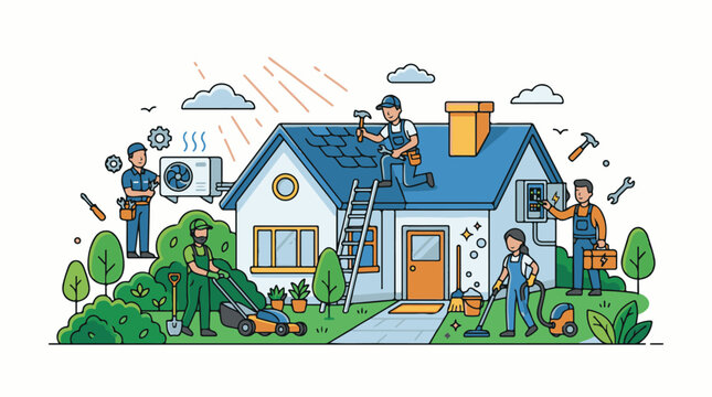 House maintenance with roof repair AC installation and yard work