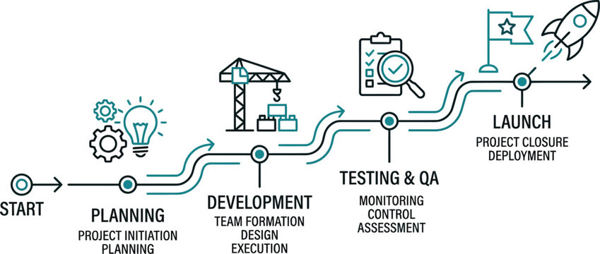 Agile software development workflow roadmap infographic diagram flat vector illustration