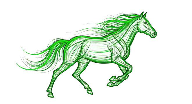 Green Horse Running Fast Outdoors Freely.