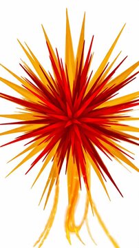 Red firework burst graphic on white background.