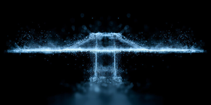 Close-up of a bridge composed of blue shimmering particles