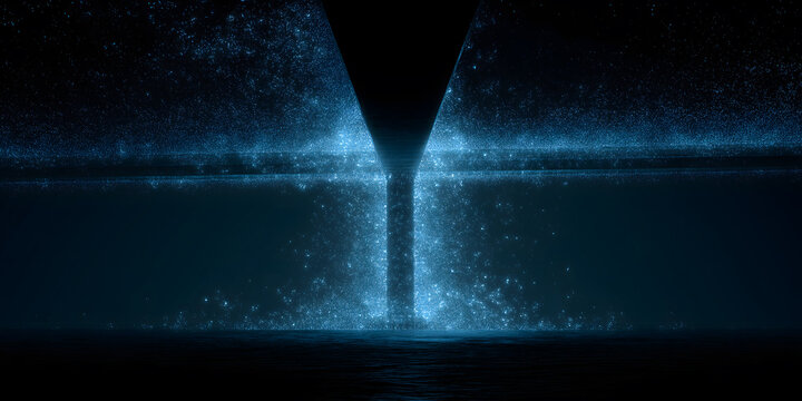 Close-up of a bridge composed of blue shimmering particles