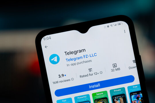 Dhaka, Bangladesh - 29 April, 2026: Telegram app page on Google Play Store on a smartphone screen.