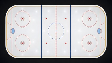 Naklejka premium Top view of an ice hockey rink with official markings and faceoff circles. Ideal for coaching diagrams, sports presentations and hockey strategy.