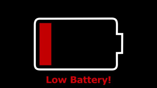 A common digital representation of a low battery, often used in stock footage to indicate running out of power.