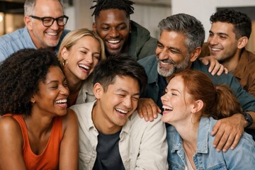 Fototapeta premium Diverse group joyfully laughing together.