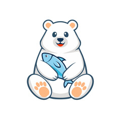 Fototapeta premium Cute cartoon polar bear holding a fish