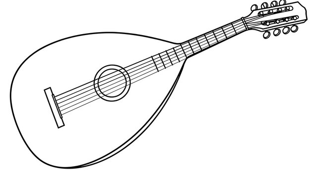 Black and white line art mandolin on white background.