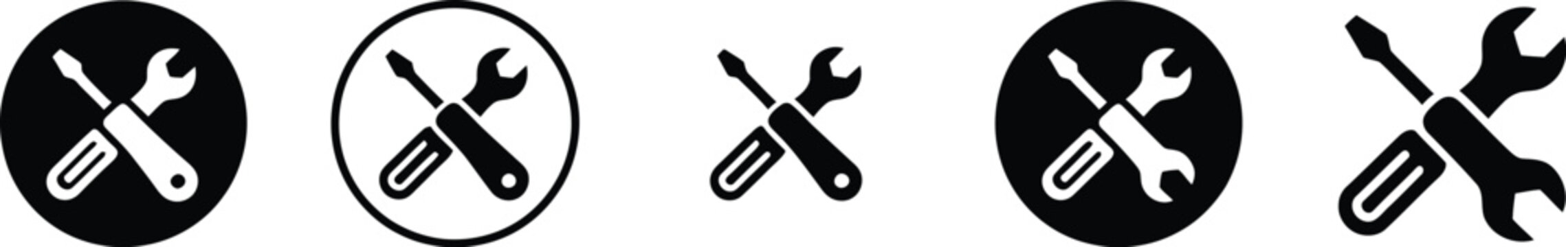 Repair tools icon featuring wrench and screwdriver for maintenance, service, settings, equipment repair, and technical support, vector.