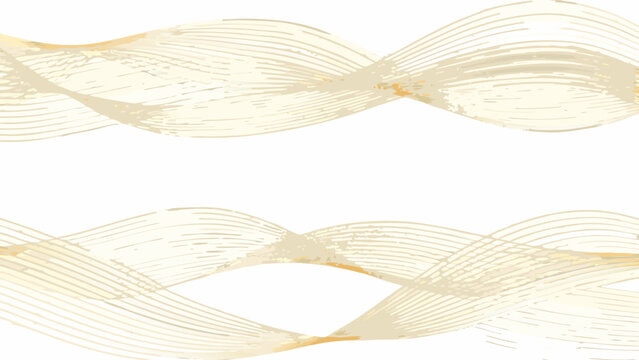 Golden wave pattern with flowing lines and textured brushstrokes on a white background waves curved sinusoidal brushstroke
