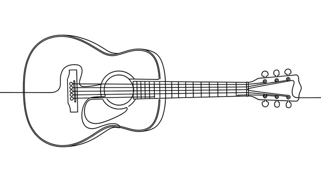 Black and white line drawing of an acoustic guitar.
