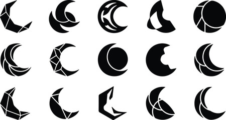 Halloween crescent moon vector bundle black moon icons © samgraphicmart