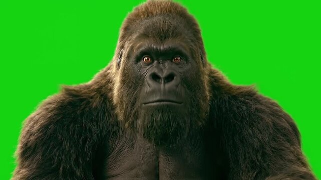 Exhausted Gorilla Fighting Sleep, Heavy Eyelids and Head Nodding, Green Screen Chroma Key.