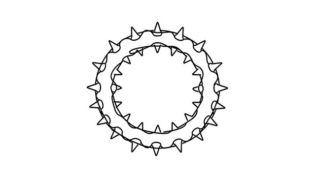Circular spiked gear icon on white background.
