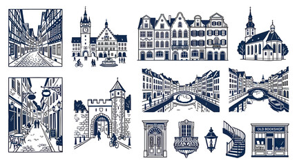 Vintage European Cityscapes Collection: Old Town Buildings, Streets, and Architecture © harjo