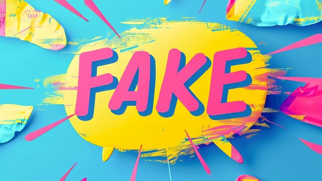 Glitch effect shows the word FAKE appearing and disappearing on a bright background Generative AI