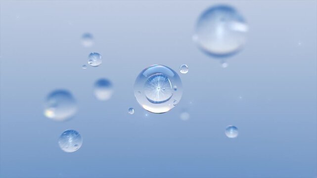Skin care essence or laser beauty treatment activates skin cells. Liquid bubbles repair aging, providing anti-wrinkle and anti-aging effects. Concept skincare beauty solution for cosmetic ads. 3D anim