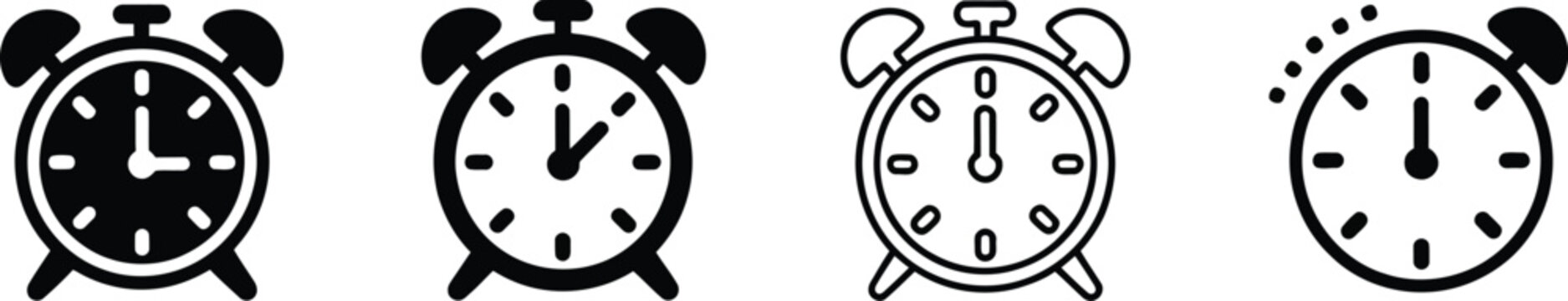 Clock icon featuring time, alarm, reminder, scheduling, deadline, and event management symbols for digital interface design, vector illustration.