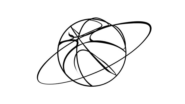 Basketball with orbit lines on white background.