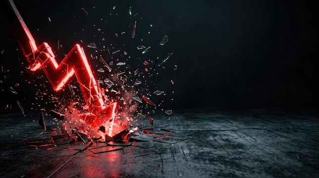 Dramatic red arrow crashing down symbolizing financial crisis and stock market recession.