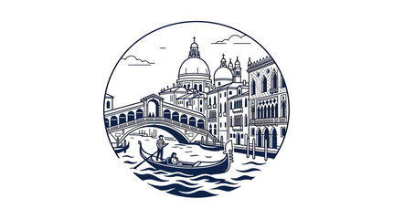 Venice Canal Landmark Illustration - Rialto Bridge Gondola Icon © Hilda