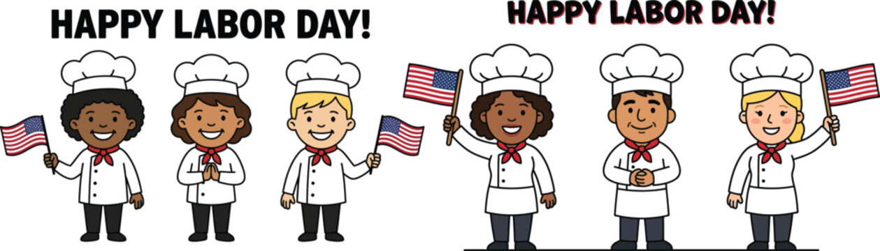 Happy labor day celebration with chefs and american flags