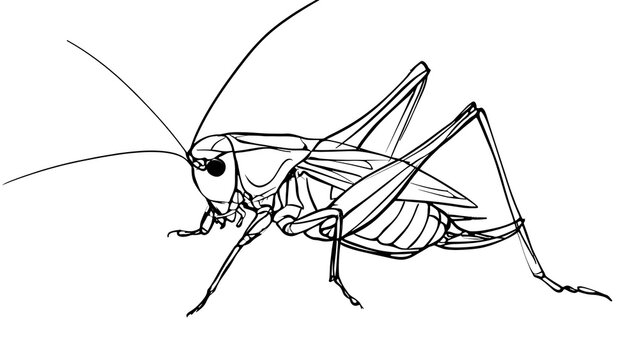 Detailed cricket insect illustration on white background.