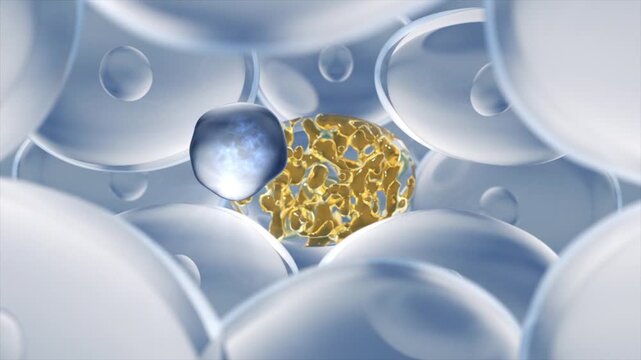 Remove intracellular oil, reduce stubborn fat, and burn fat cells for weight loss. 3D animation of fat reduction and slimming process.