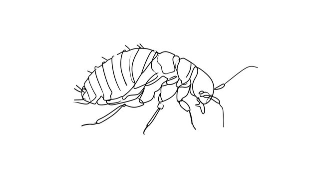 Detailed line drawing of a bed bug on white background.